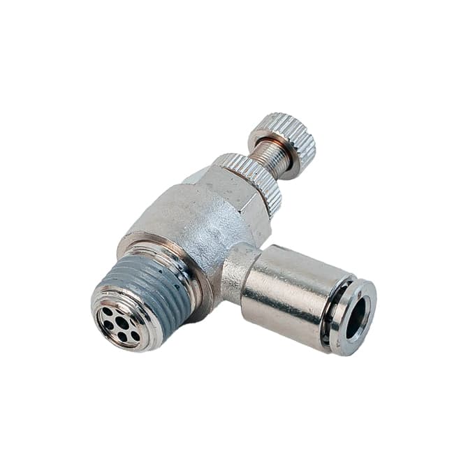 Дроссель с обратным клапаном латунный L-образный NBSCT — фото 1